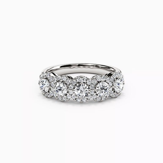 Five Stone Diamond Halo Ring in 14K Gold