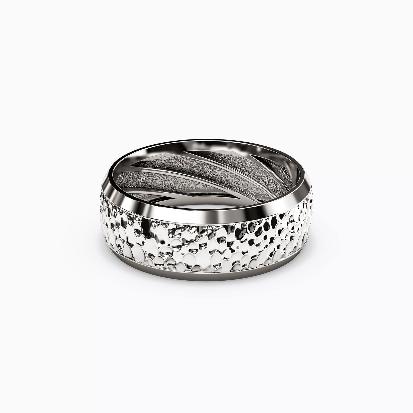 Hammered Finish Wedding Band in 18K Gold