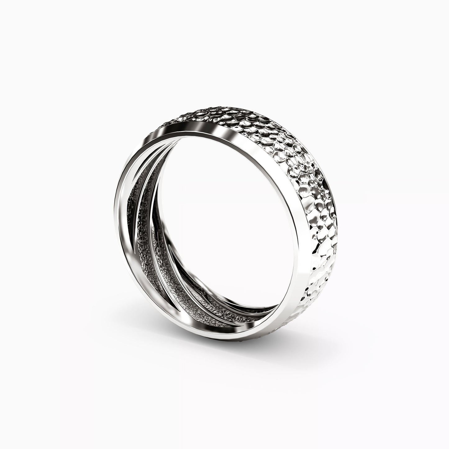 Hammered Finish Wedding Band in 18K Gold