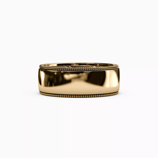 Dome Polished Milgrain Wedding Band in 18K Gold