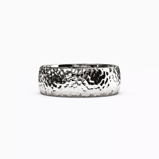 Hammered Polished Wedding Band in Platinum