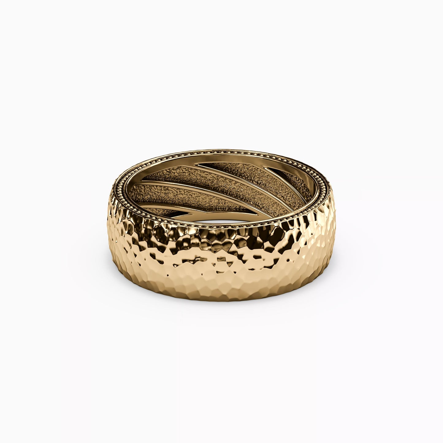 Hammered Polished Wedding Band in 18K Gold