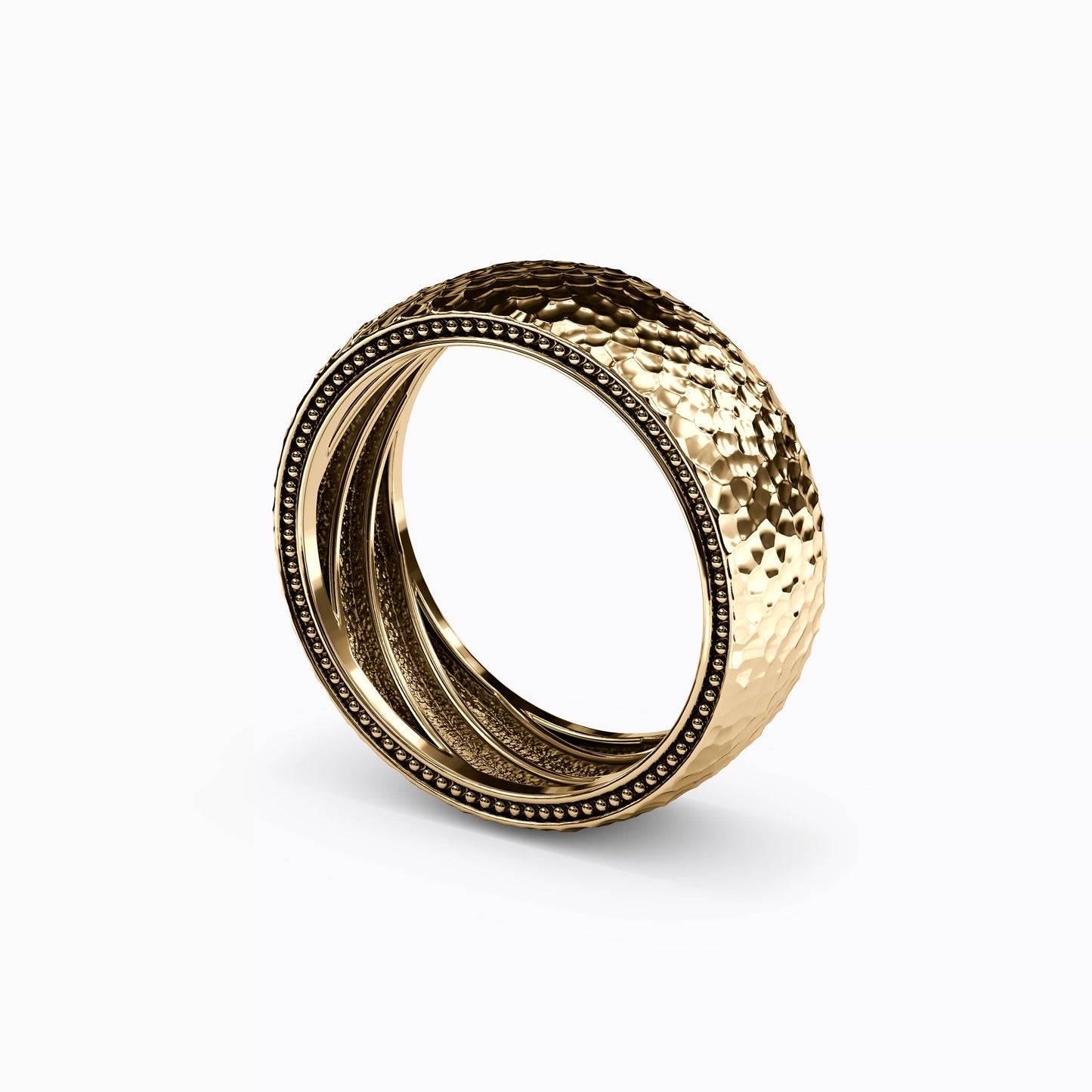 Hammered Polished Wedding Band in 18K Gold