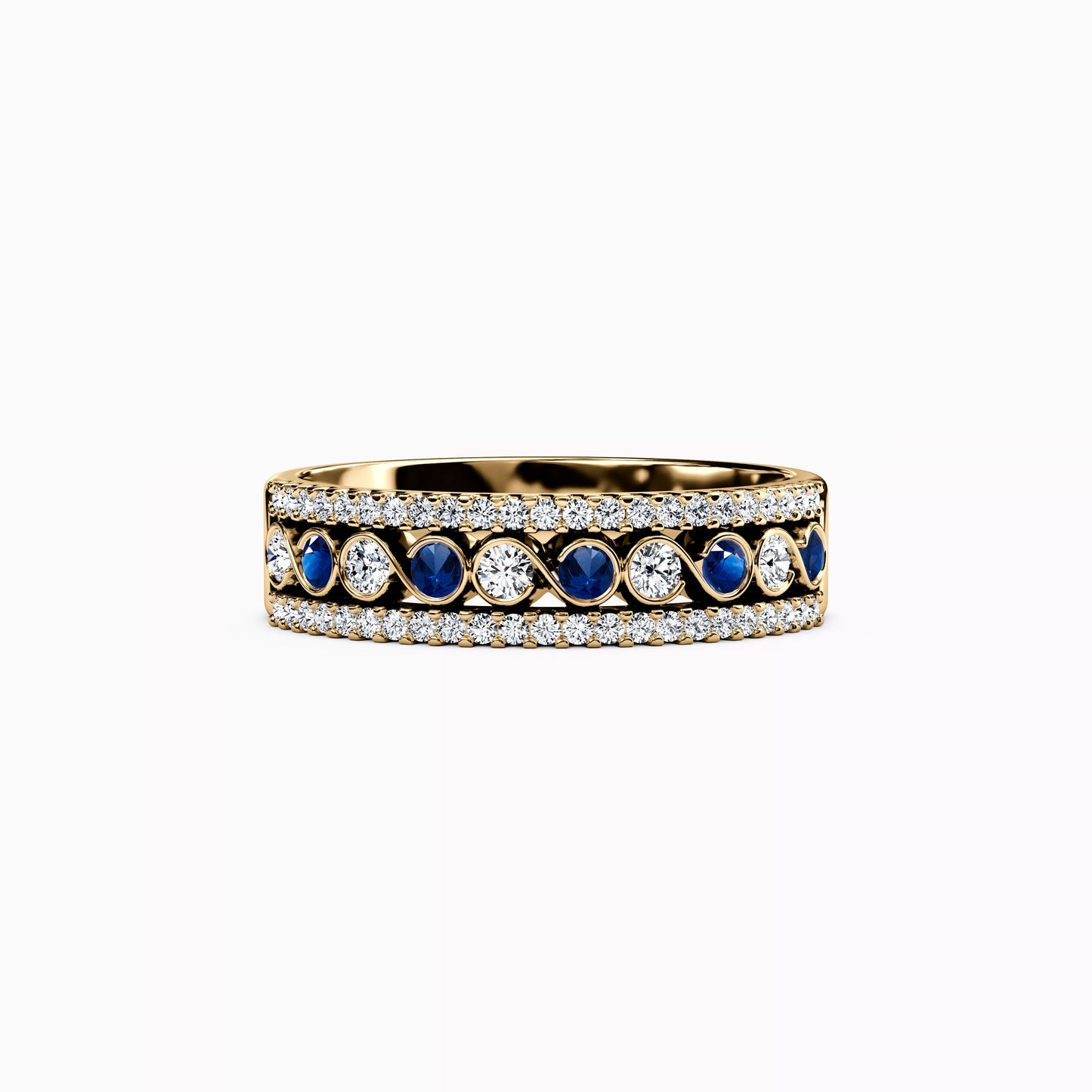 Sapphire and Diamond Infinity Row Ring in 14K Gold