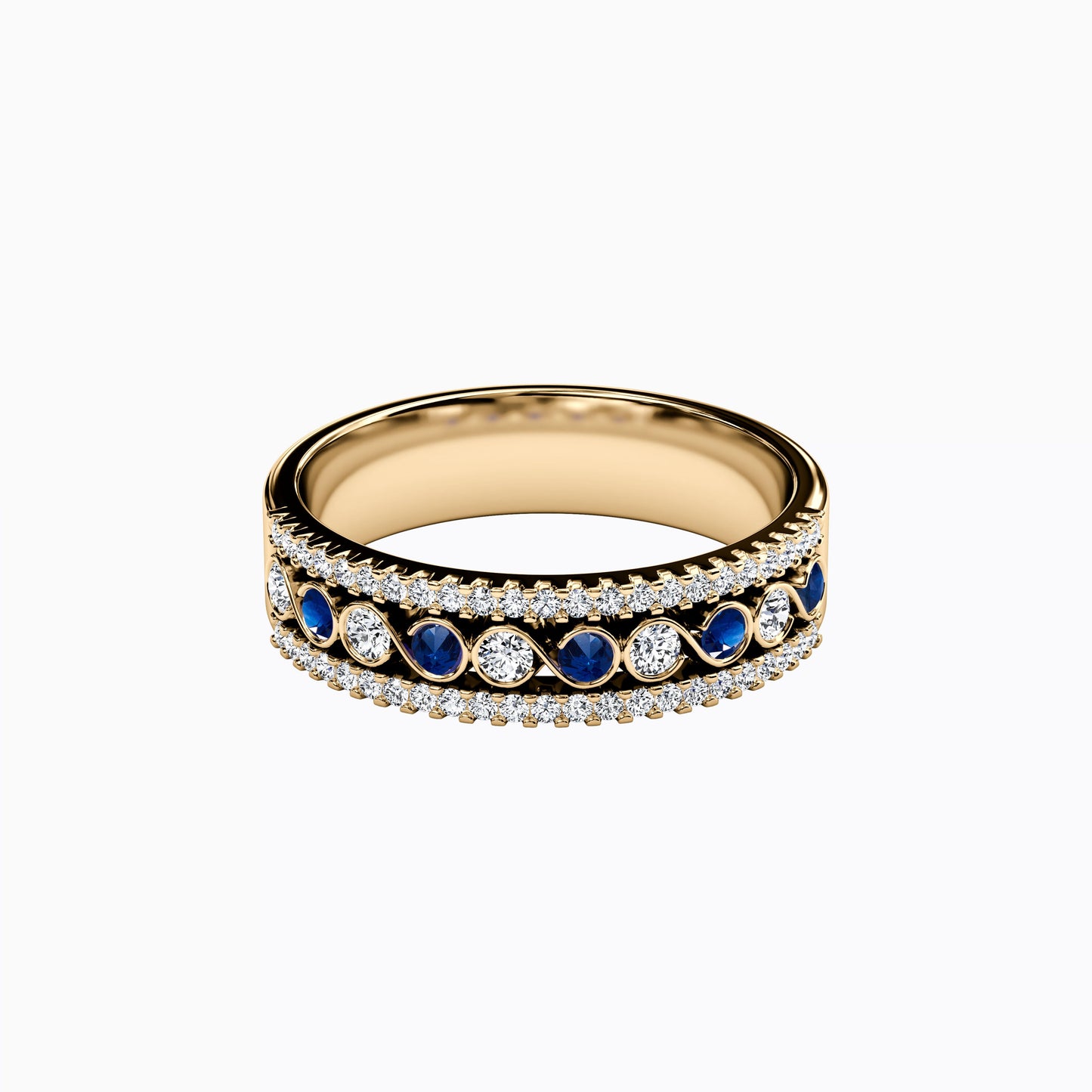 Sapphire and Diamond Infinity Row Ring in 14K Gold