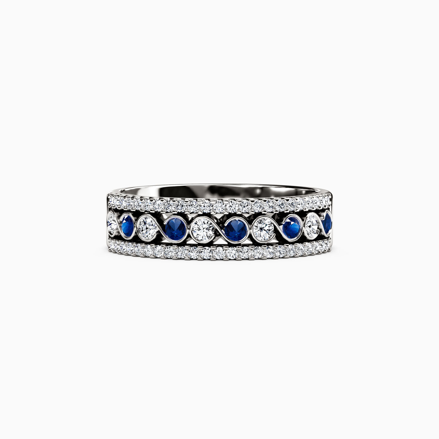 Sapphire and Diamond Infinity Row Ring in 14K Gold