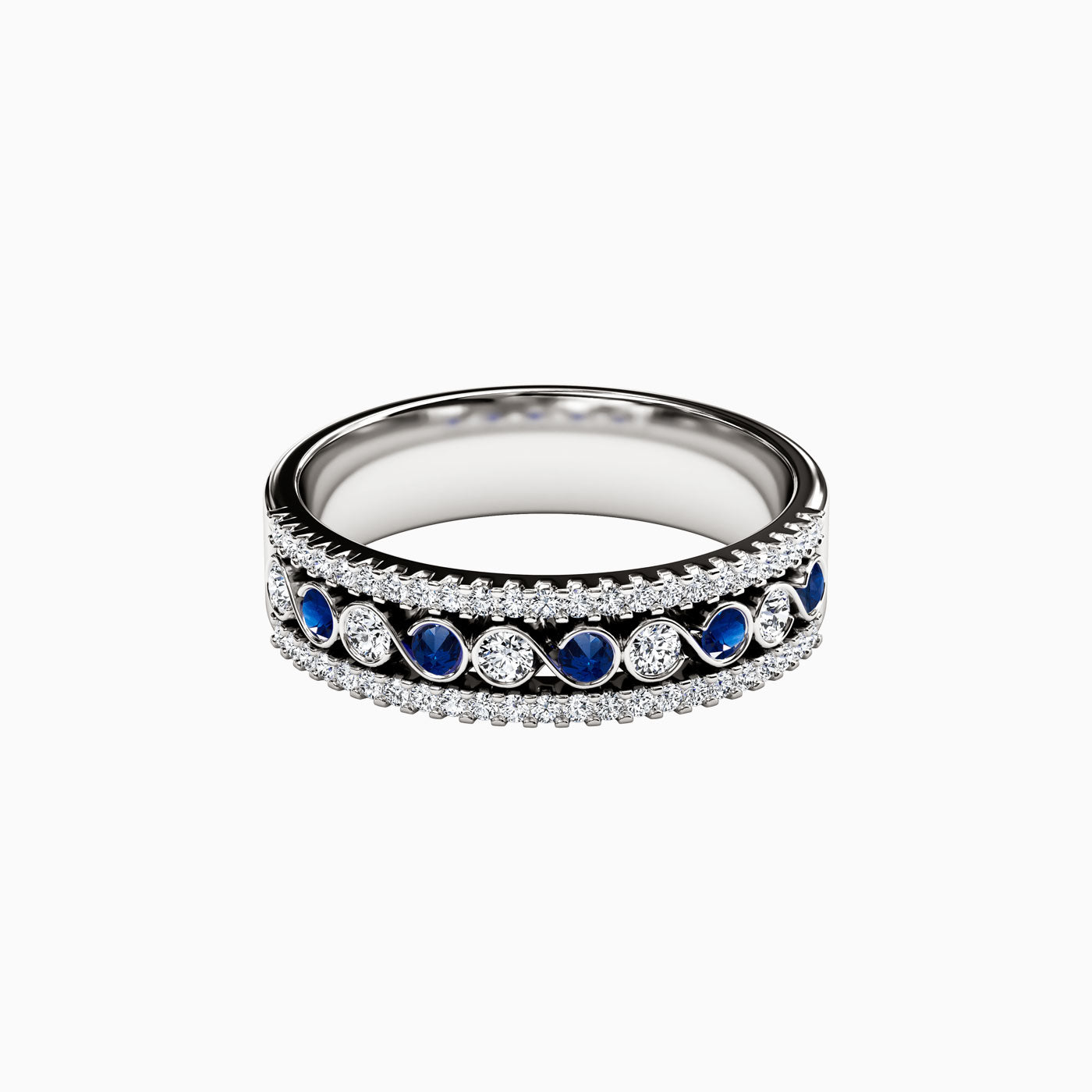 Sapphire and Diamond Infinity Row Ring in 14K Gold