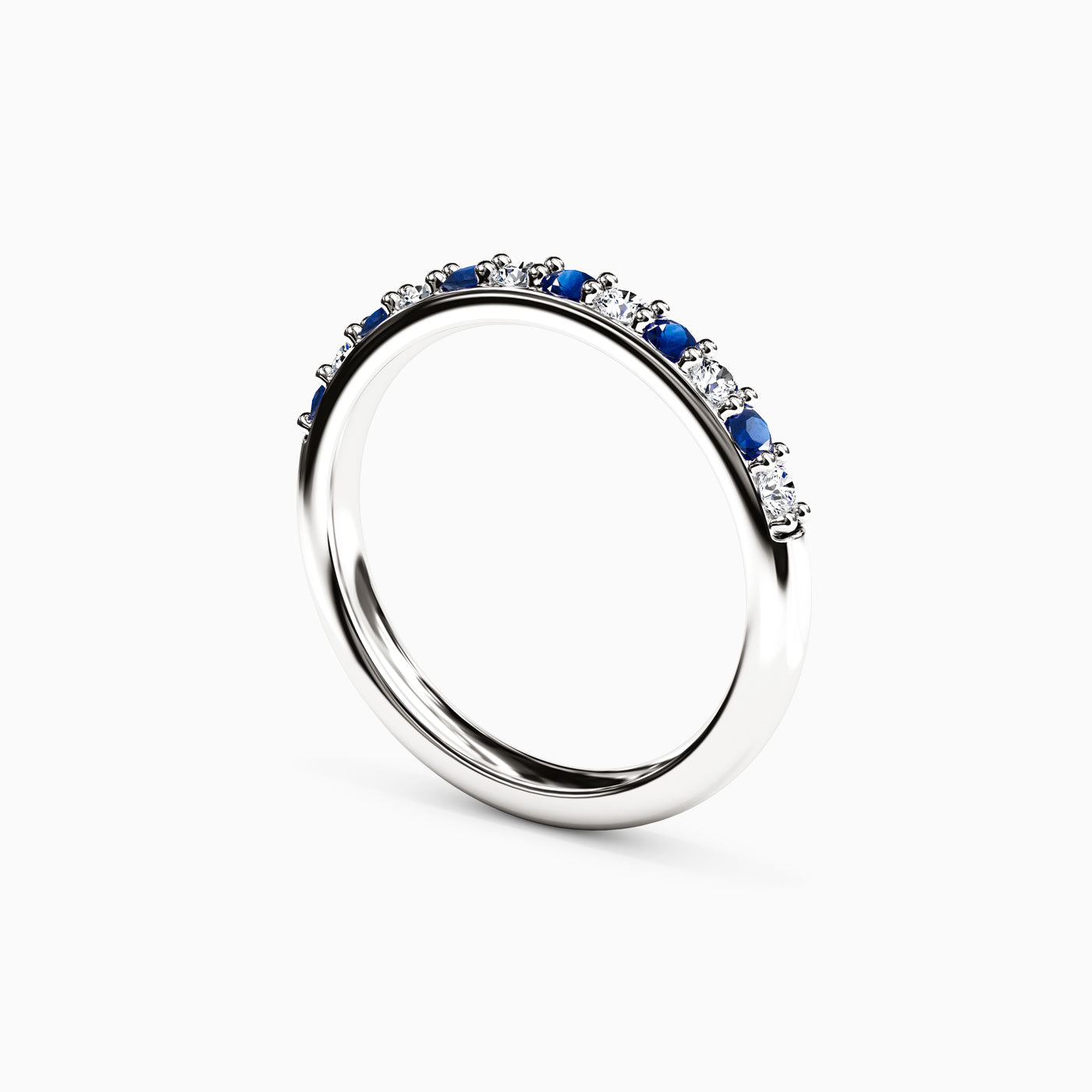 Diamond Sapphire Shared Prong Stackable Ring in 14K Gold