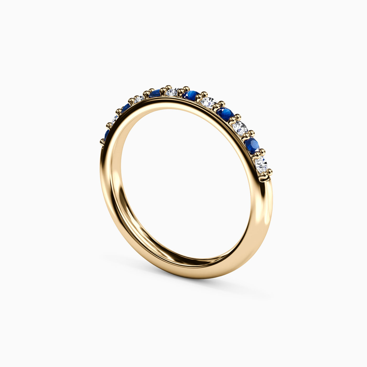 Diamond Sapphire Shared Prong Stackable Ring in 14K Gold